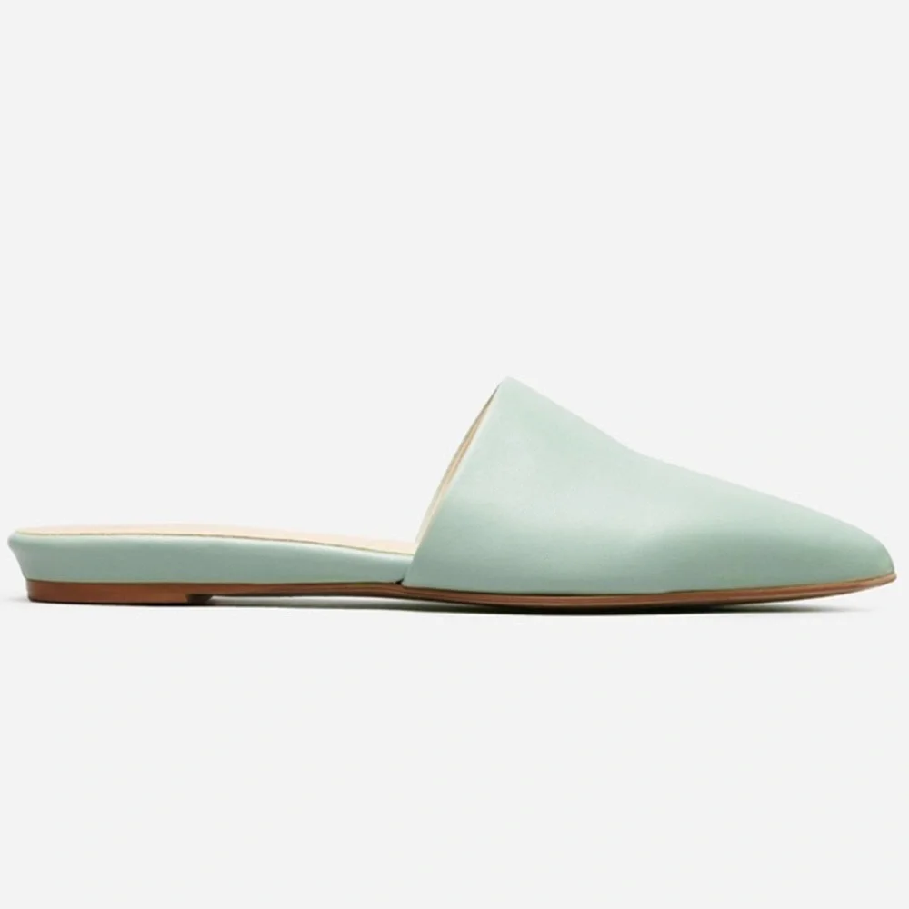 EVERLANE The Pointed Toe Slide Light Mint Green Italian Leather Slip On 9 NEW